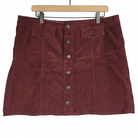Mossimo Supply Co. Dresses & Skirts - MOSSIMO Skirt Corduroy Ribbed Mini Rust Red Brown Snap Dark Academia Size 14